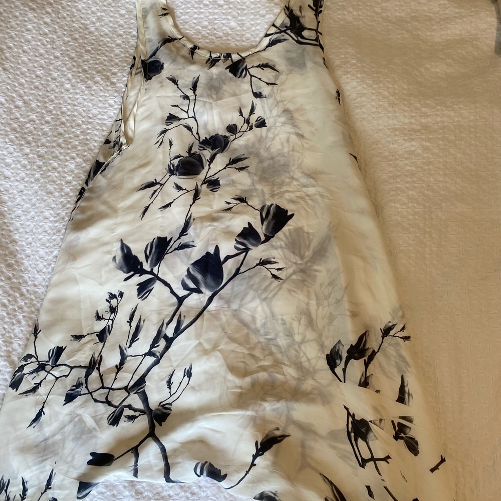 Satin off white long floral top with tie